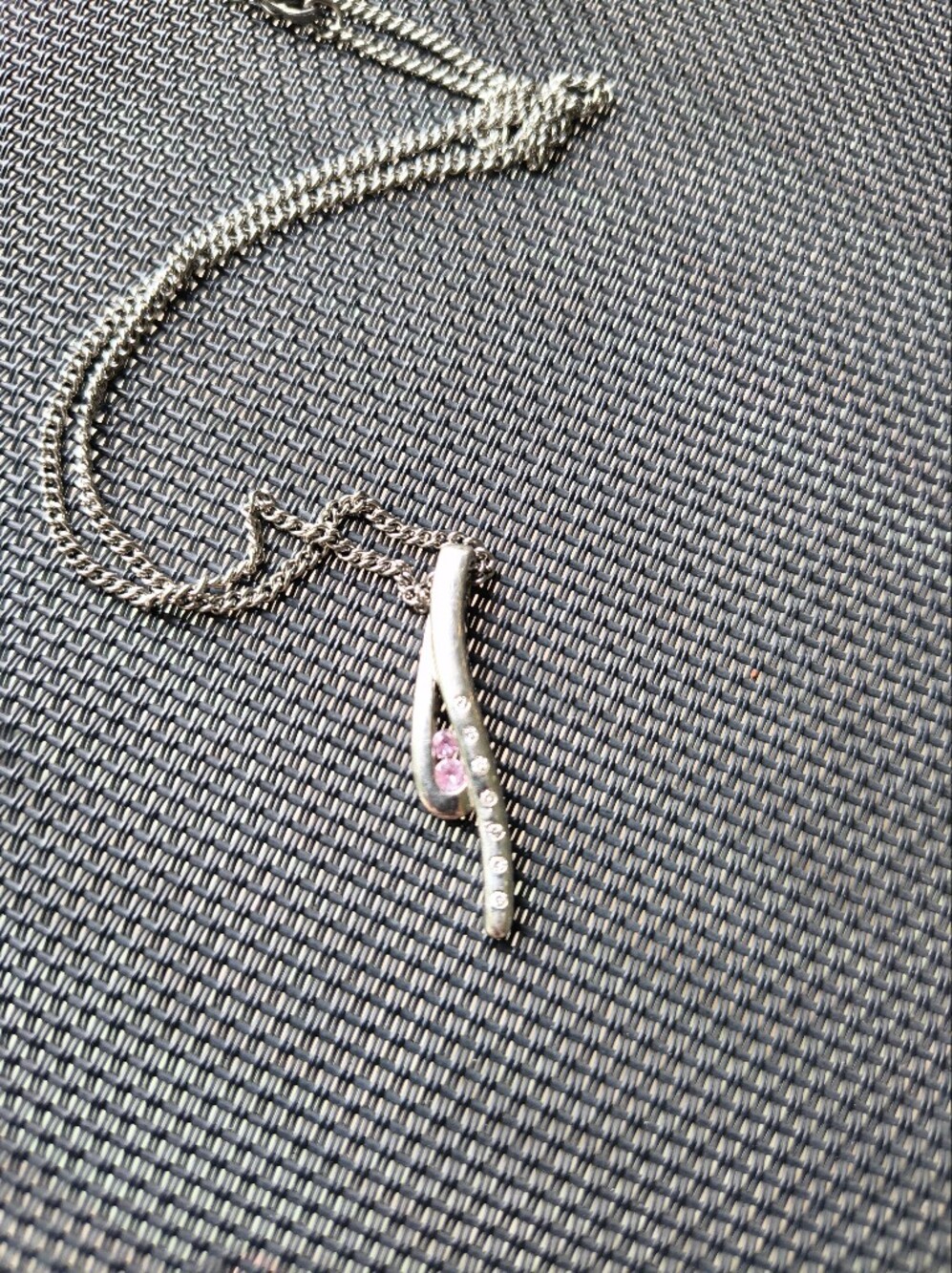 Sterling Silver Pink and Diamond Pendant Necklace